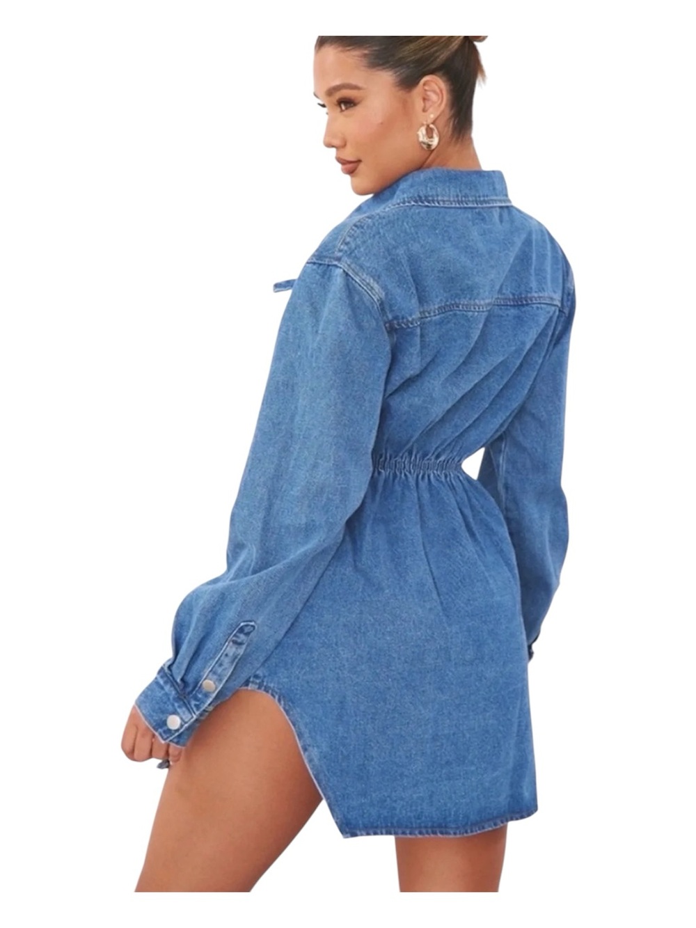 PrettyLittleThing Blue Denim Button-Front Shirt Dress Size 4 - Picture 3 of 16